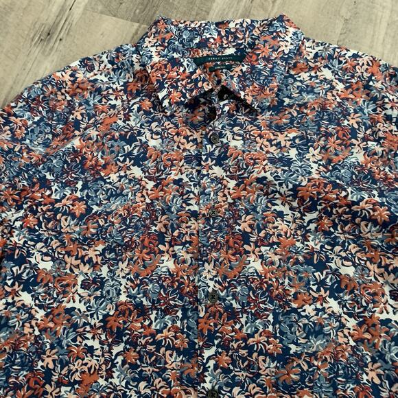 Perry Ellis Shirt Big Tall Mens XLT Blue Orange Floral S/S Cotton Stretch - Picture 6 of 6